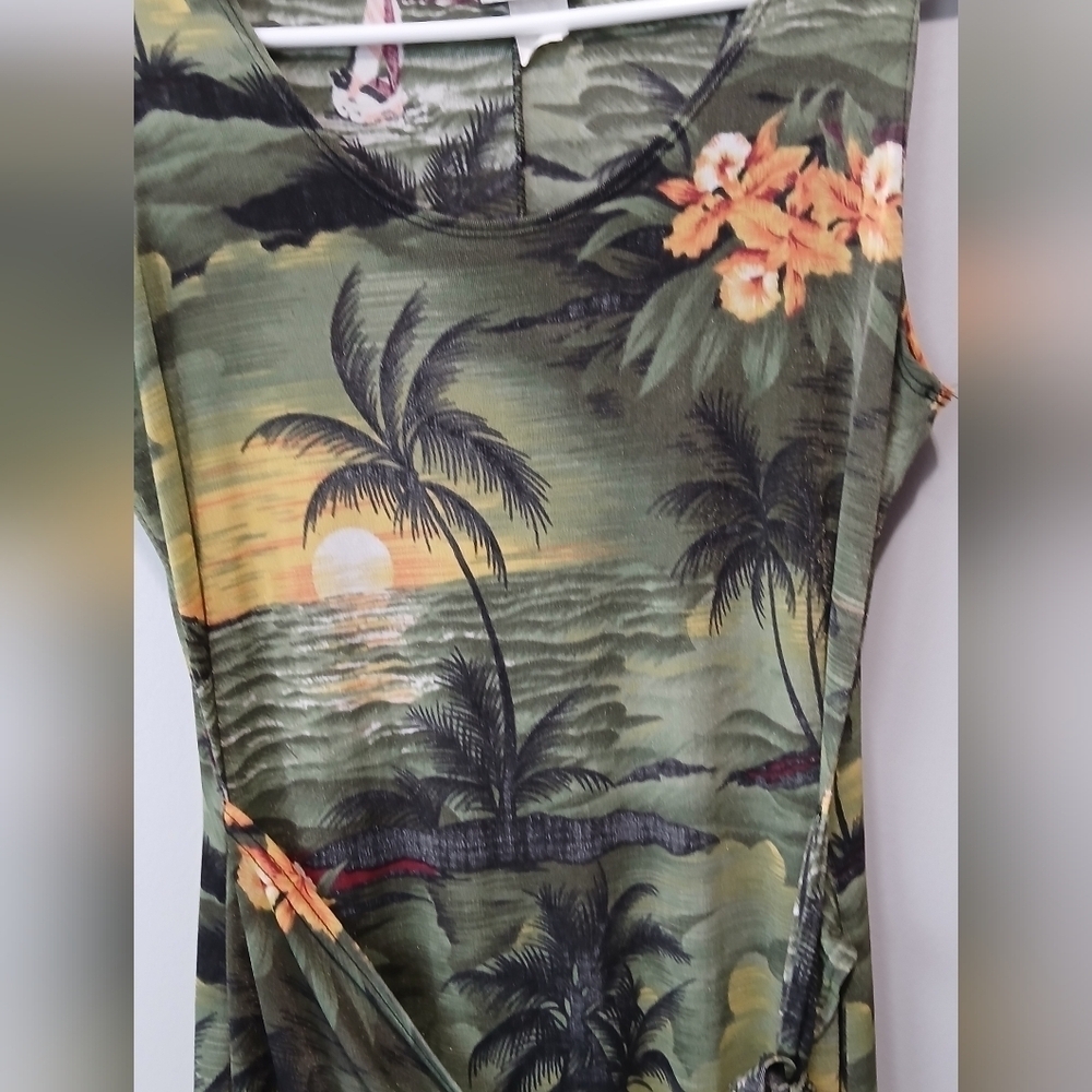 Janana's Tropical Sunset Floral Faux Wrap Maxi Dress Large Resortwear Cruise - Picture 2 of 8